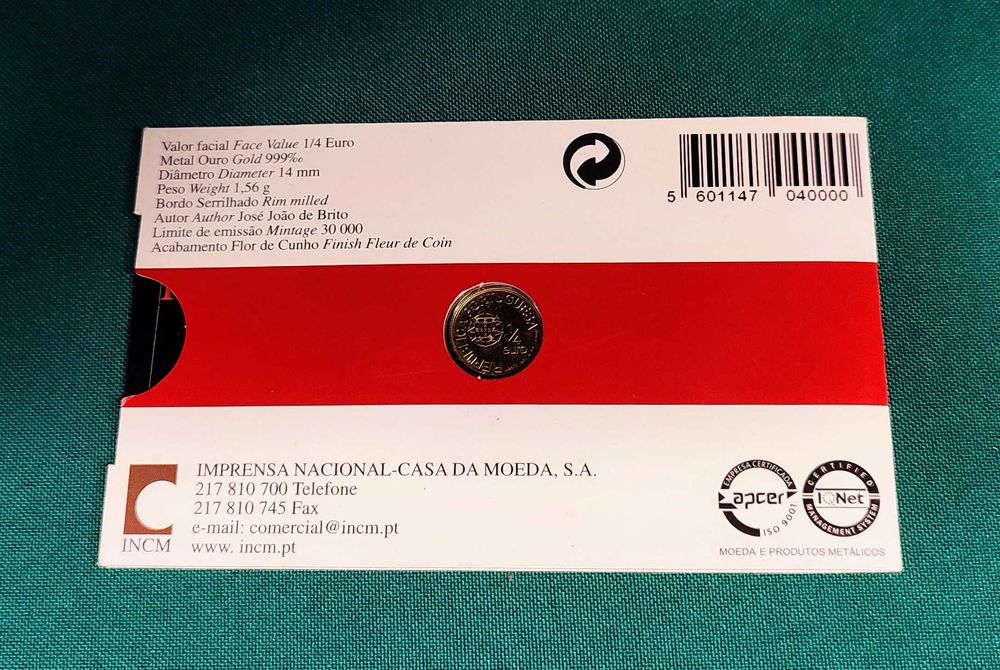 Moeda 1/4 Euro D. Afonso Henriques Ouro FDC