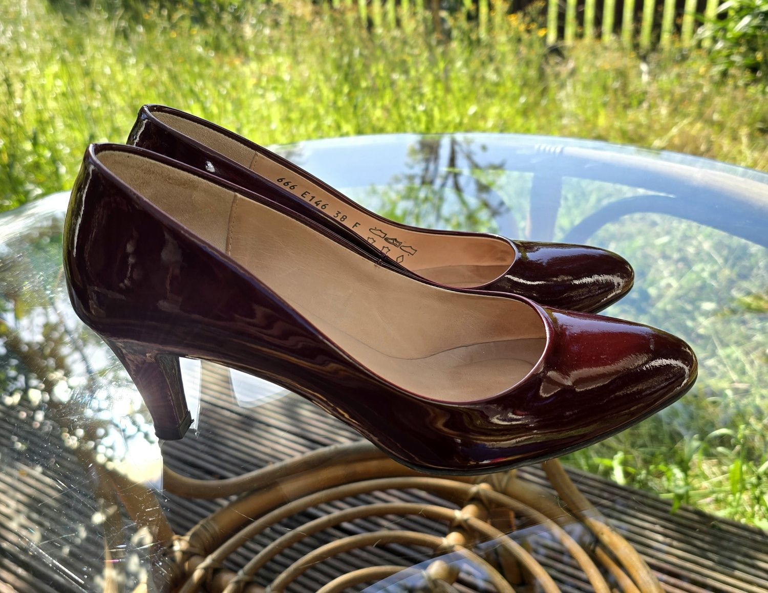 Ryłko Bordowe Buty na obcasie czółenka skóra lakierowana wine red