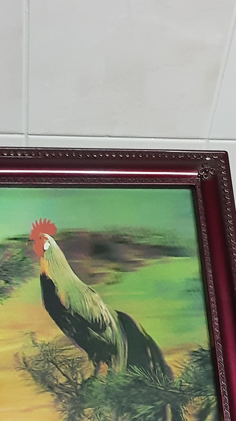 Quadro refletor  com galo e paisagem