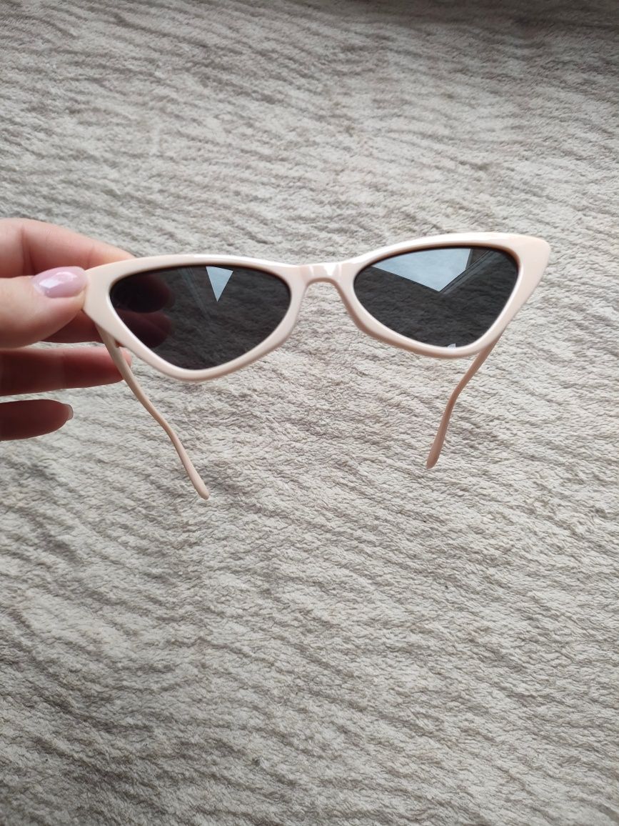 Nowe piękne okulary przeciwsłoneczne cat eye sunglasses beżowe okulary