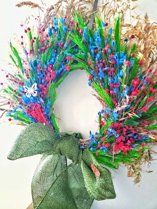 Duży folkowy wieniec rustykalny – dekoracja handmade