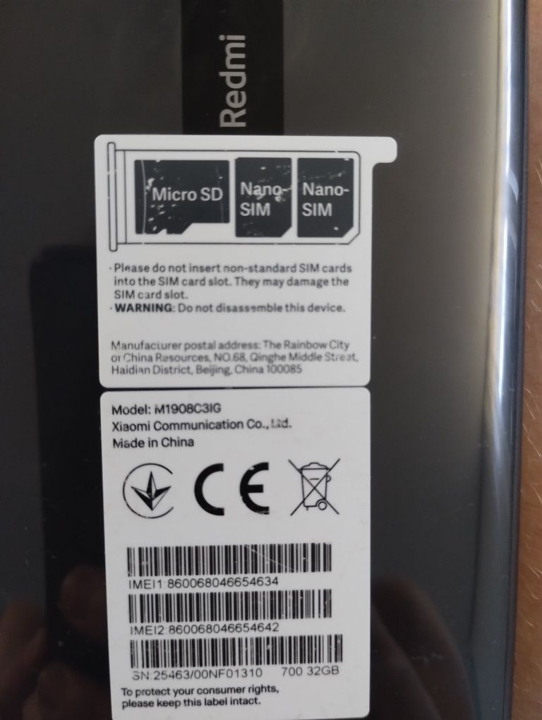 XIAOMI REDMI 8 model: M1908C3IG