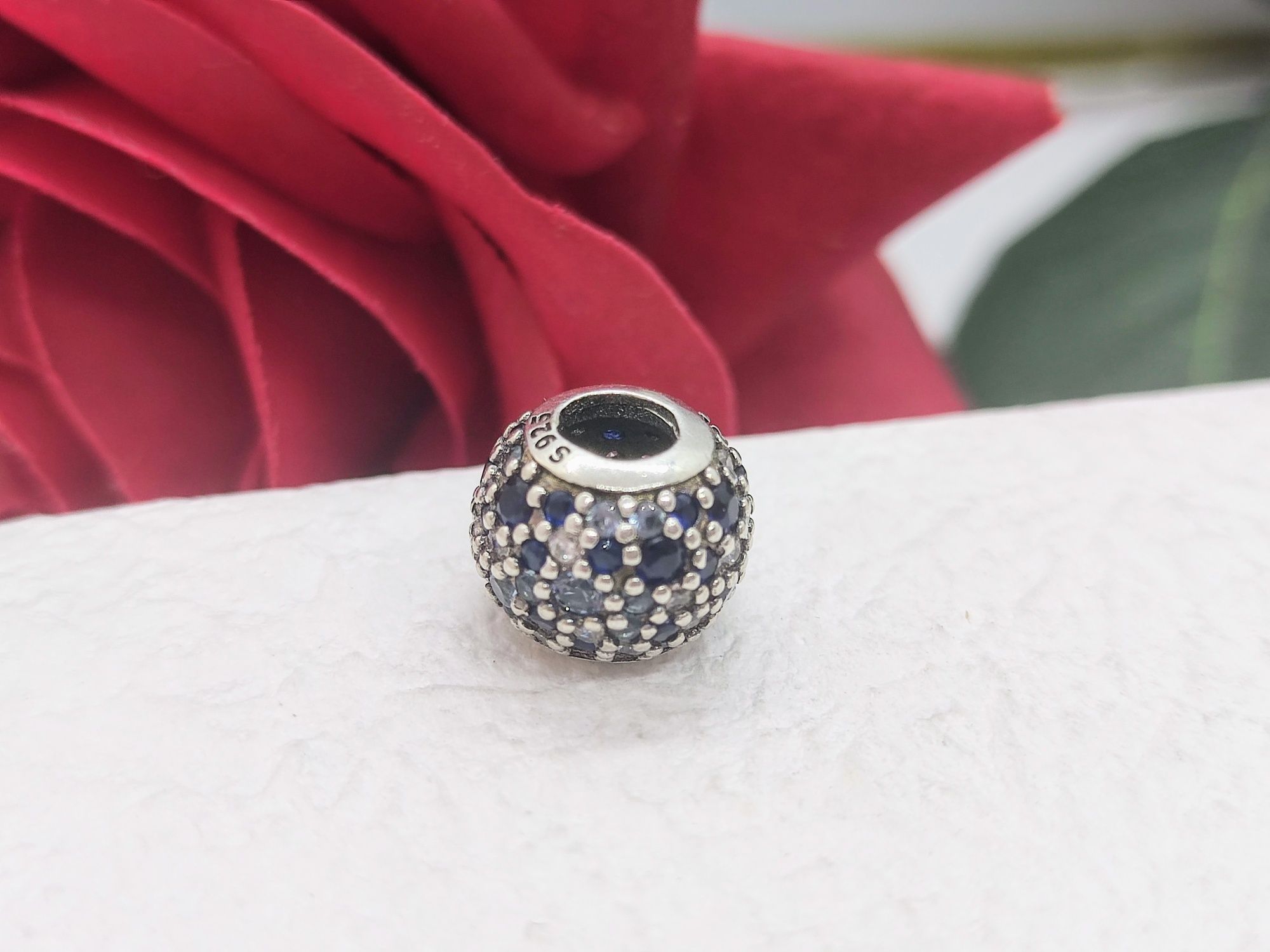 Charm's kula srebro kryształki niebieski srebro S925