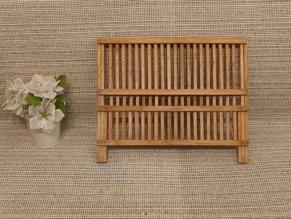 Бамбукова сушарка дворівнева полиця для посуду, розкладна