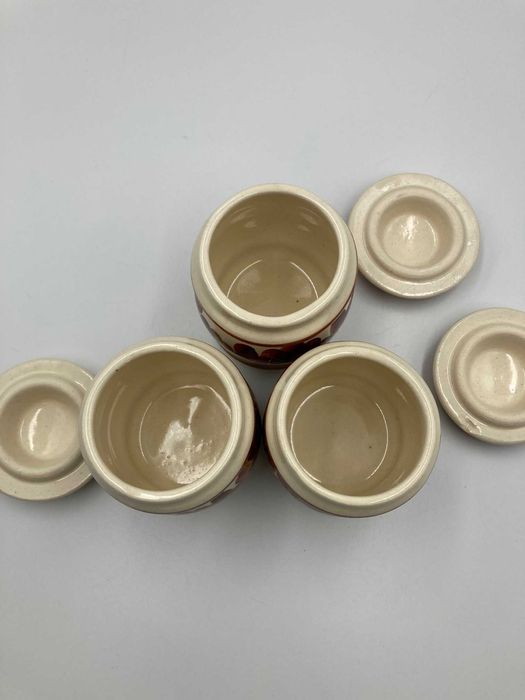 3 pojemniki z przykrywką, fajans Włocławek PRL