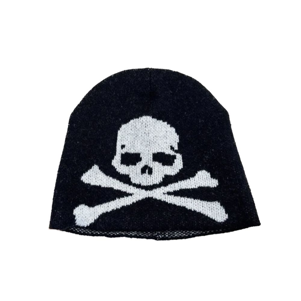 Nowa modna czarna czapka zimowa beanie z motywem czaszki Skull y2k