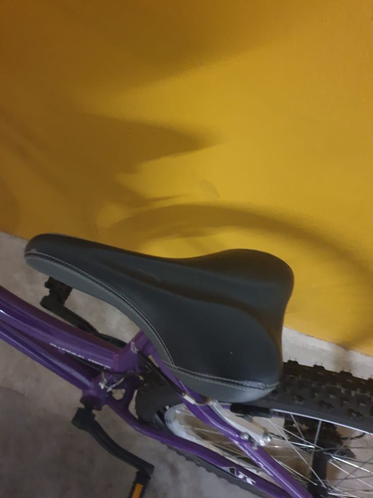 Bicicleta branca e roxa