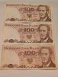 Zestaw trzech banknotów 100zł Ludwik Waryński