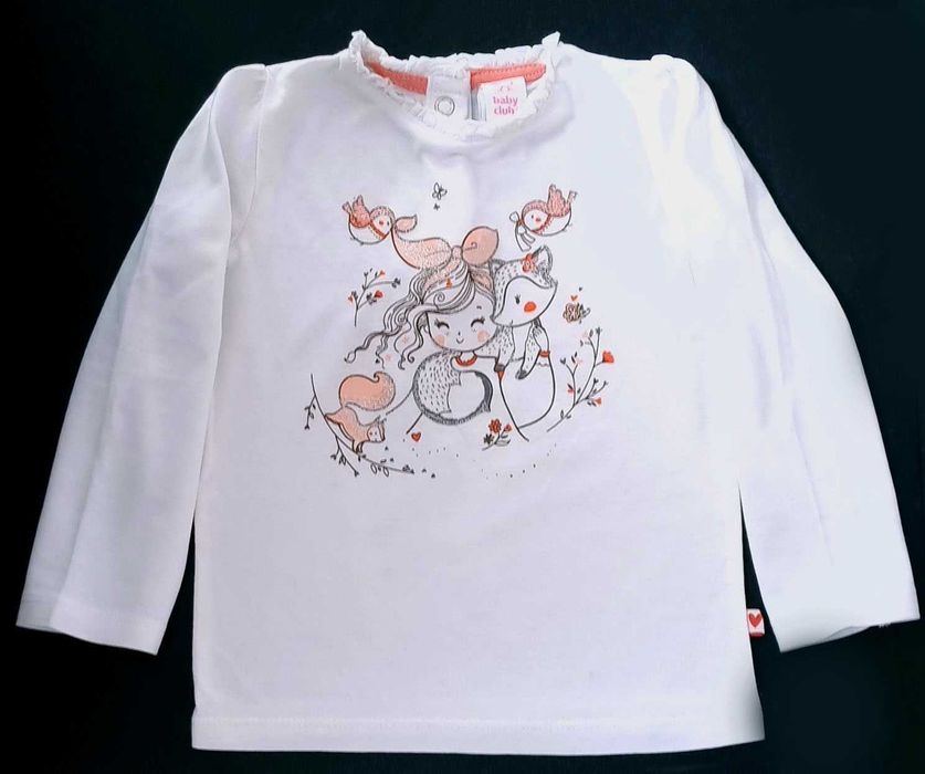 Bluzka C&A Baby Club 80 długi rękaw biała brokat