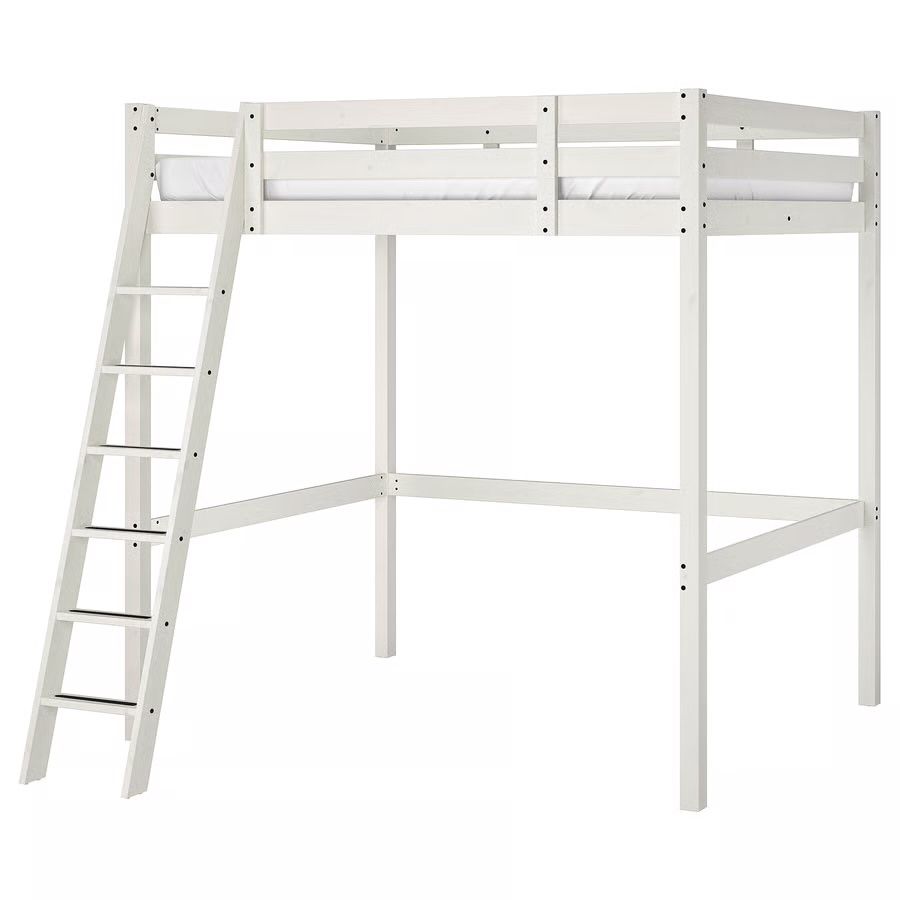 STORÅ Estrutura de cama alta, velatura branca