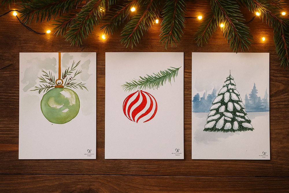 Kartki ręcznie malowane- 6 sztuk- Świąteczny komplet