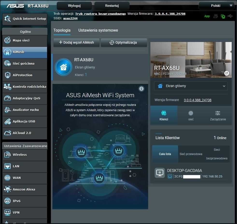 Router ASUS AX68U, AX2700, MESH, WiFi6, QoS, USB, GWARANCJA, FV #9