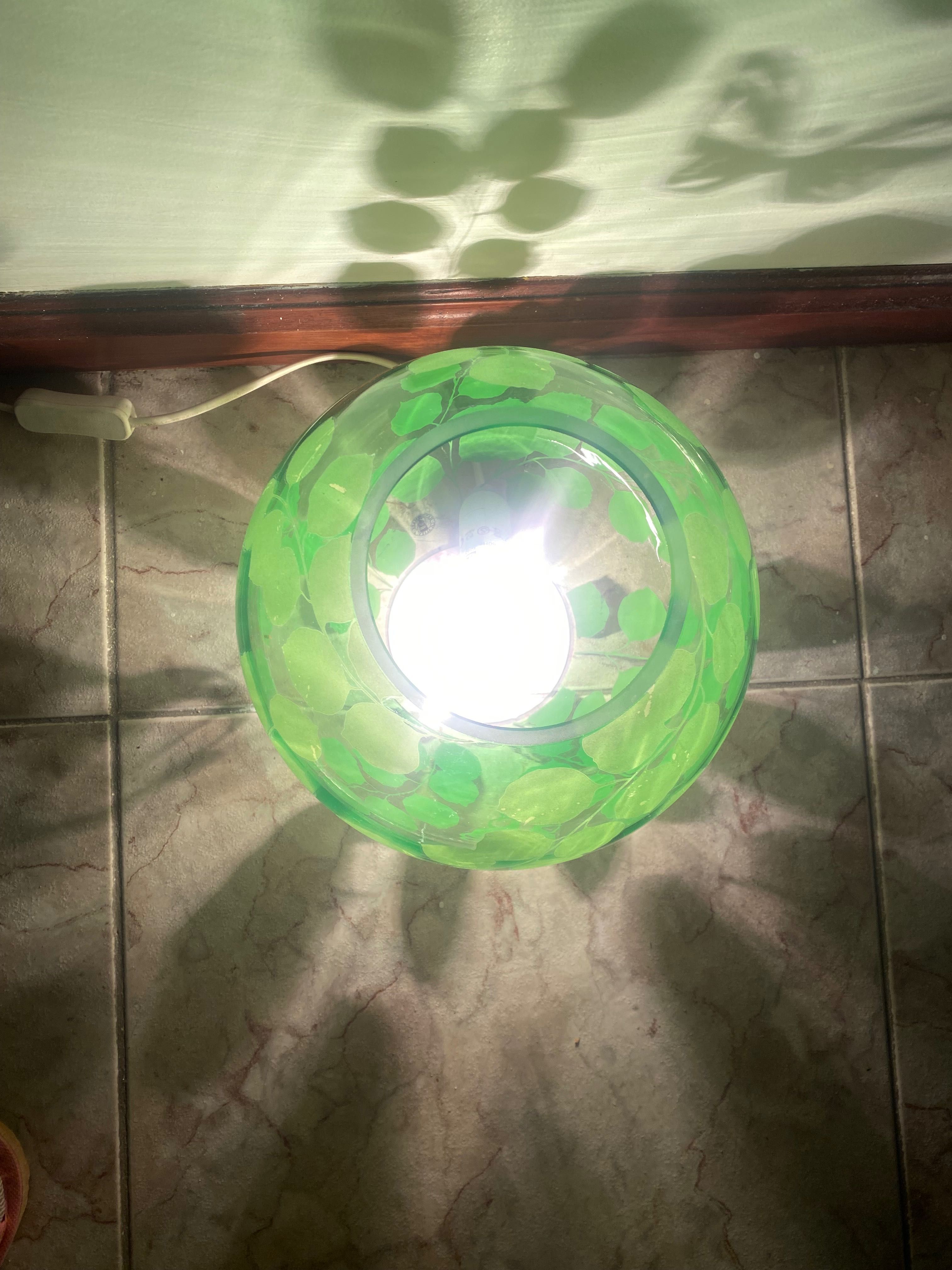 IKEA linda lâmpada de vidro verde ,flores de reflexão e borboletas