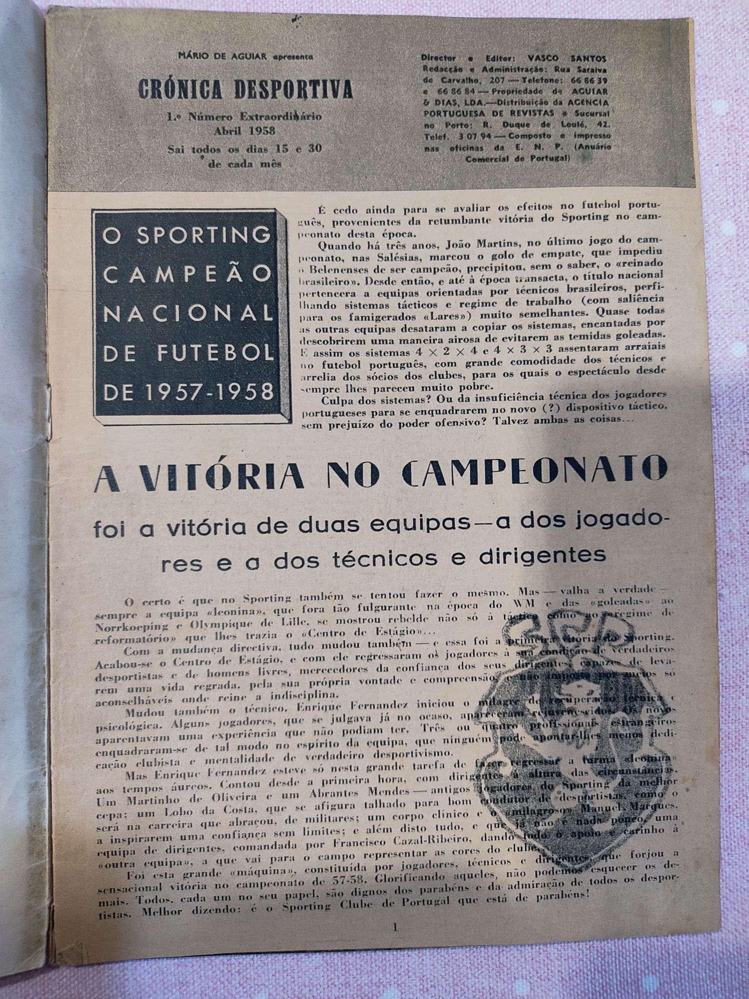 Sporting campeão nacional 1957/58 crónica desportiva