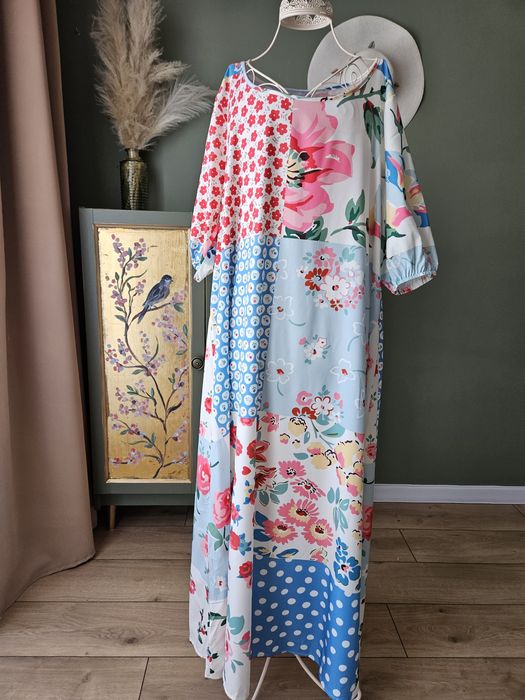 Letnia długa Sukienka Damska Plus Size XXL - Kwietny Patchwork Maxi