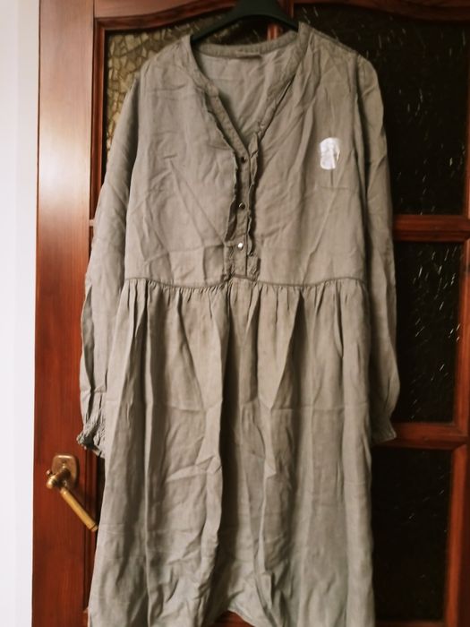 Sukienka damska luzna 42 44 kolor khaki bawelna