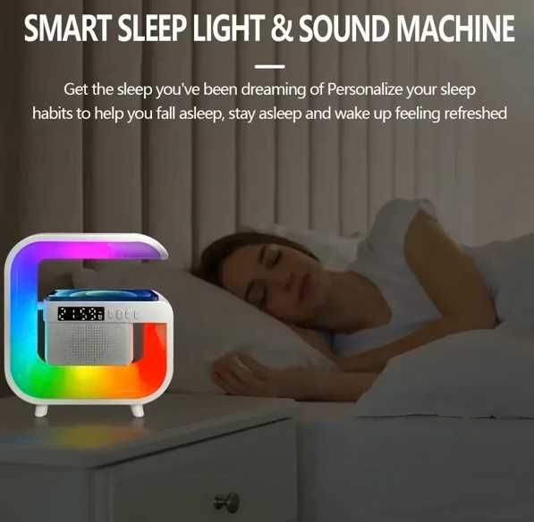Lampka LED - głośnik bluetooth - zegar - ładowarka indukcyjna - NOWY