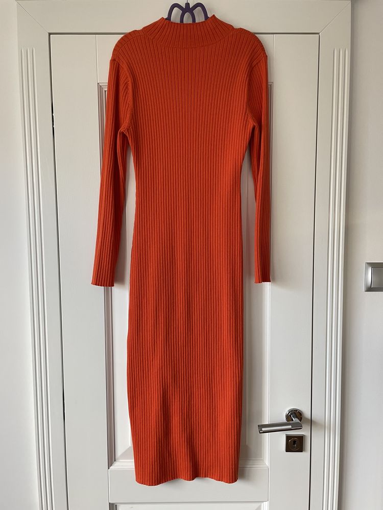Pomarańczowa dzianinowa sukienka etui z H&M rozmiar L
