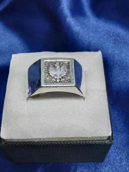 Piękny srebrny sygnet męski Orzeł, srebro 925, r. 29