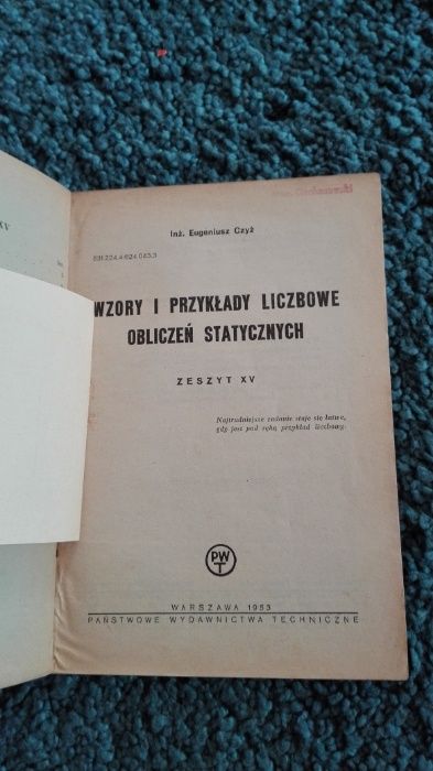 Wzory i przykłady liczbowe obliczeń statycznych, zeszyt XV, E. Czyż