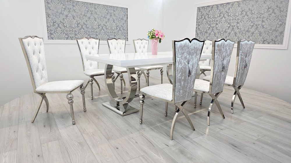 Jadalnia Stół Omega Decor 200x100 cm rozkładany + 8 krzeseł Love Snow