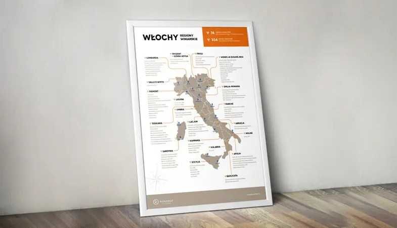 Włochy - plakat z mapą regionów winiarskich