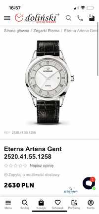 Piękny zegarek ETERNA 2520.41.55.1258 od Halogsm