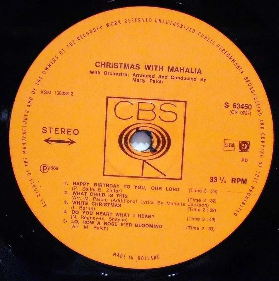 Mahalia Jackson – Christmas With Mahalia LP 1968 CBS - Holland