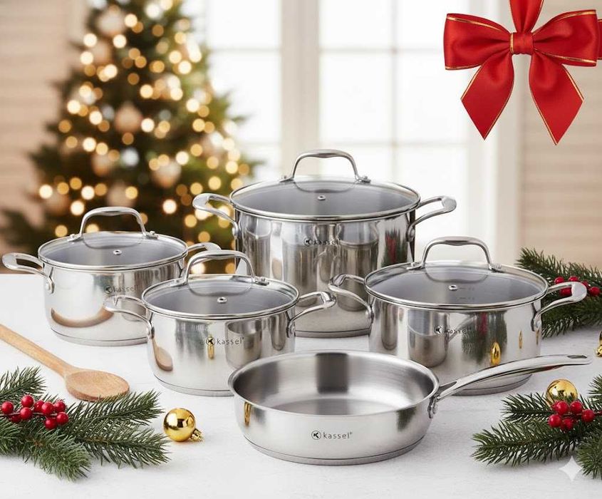 PROFESJONALNY Komplet Garnków KASSEL 10el. MAX Pojemność 5.4L
