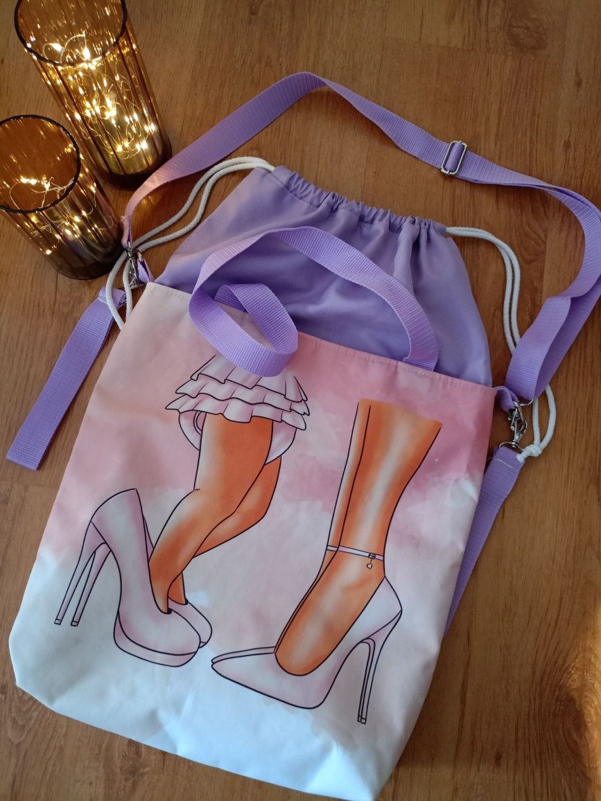 Duża pojemna damska torebka z kominem Handmade