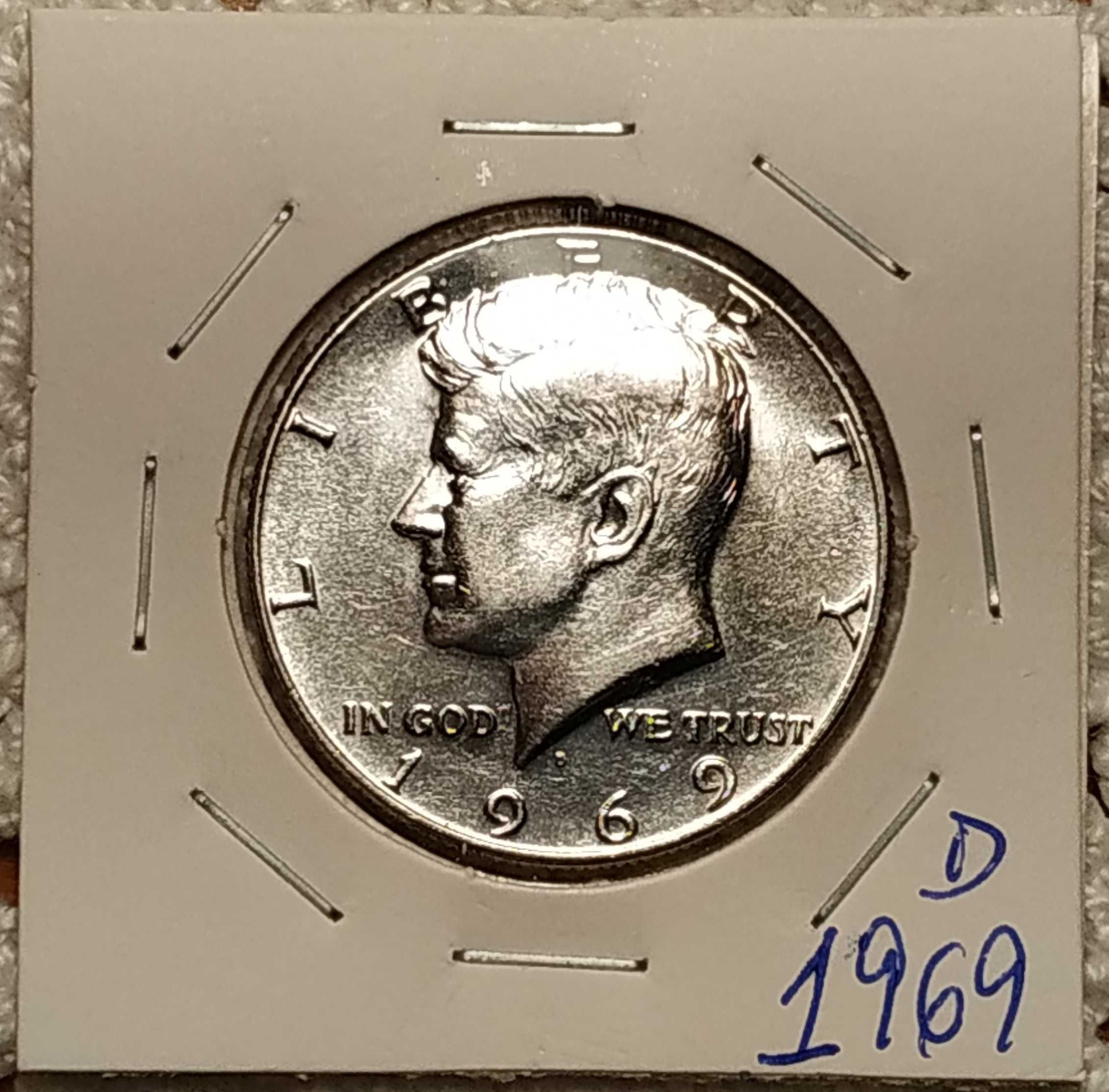 EUA - moeda em prata de 1/2 dólar de 1969 D