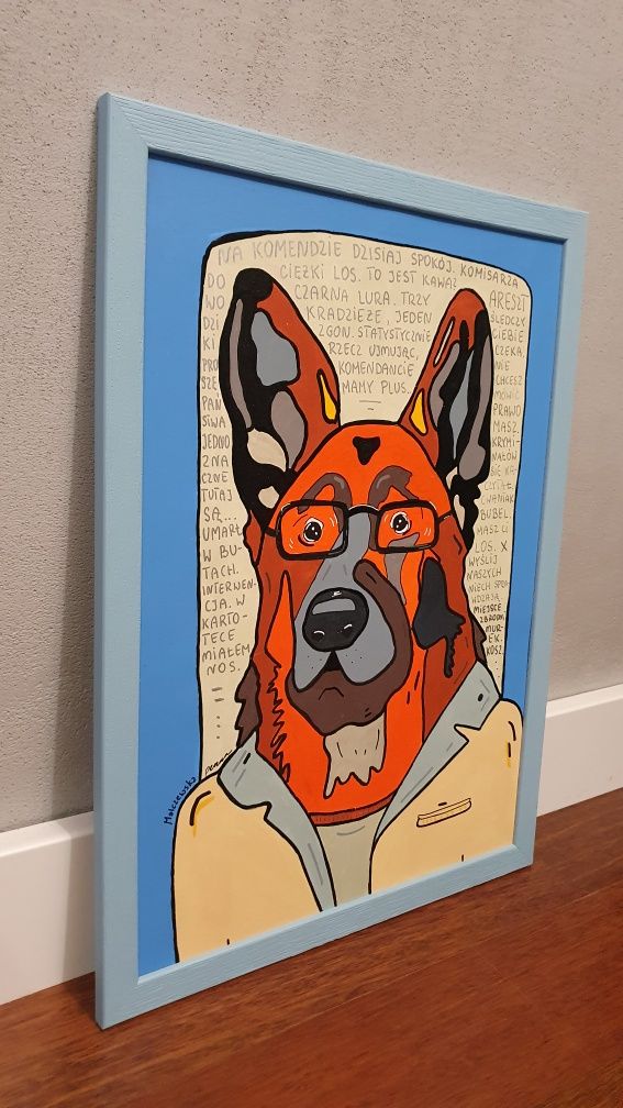 Owczarek niemiecki pies policyjny obraz grafika plakat A3 handmade