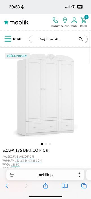 szafa i dwie komody bianco fiori meblik