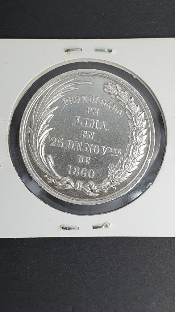 Medalha Rara 1860 prata reconstituição do Peru