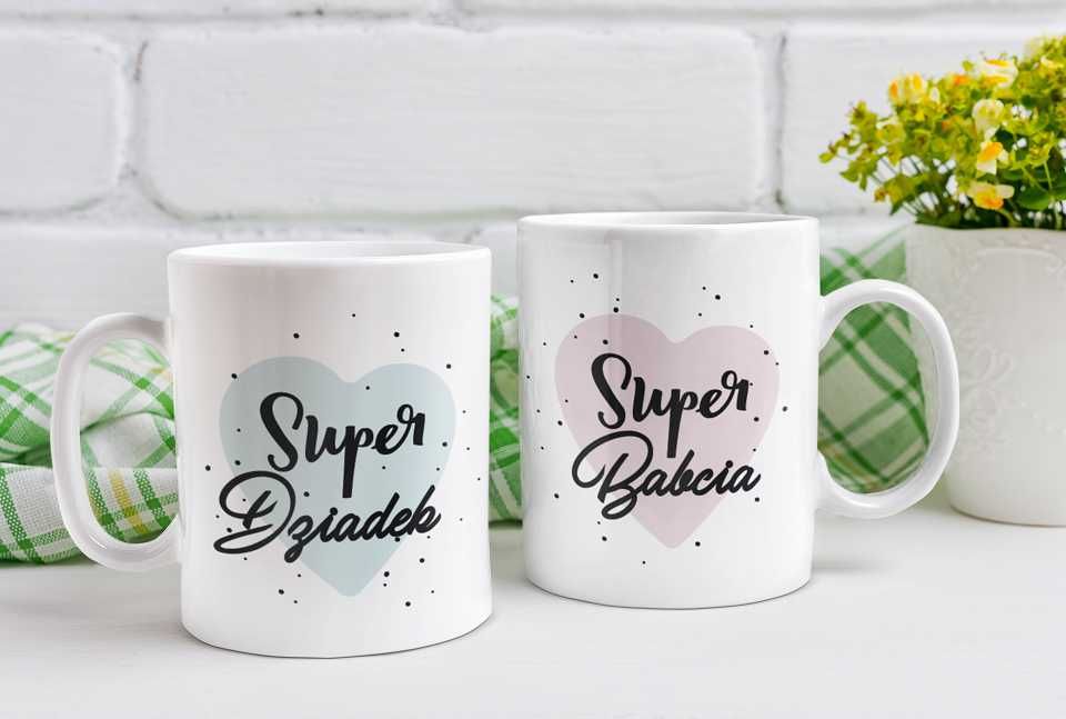 Kubki na prezent ZESTAW super Babcia DZIADEK na Dzień Babci Dziadka