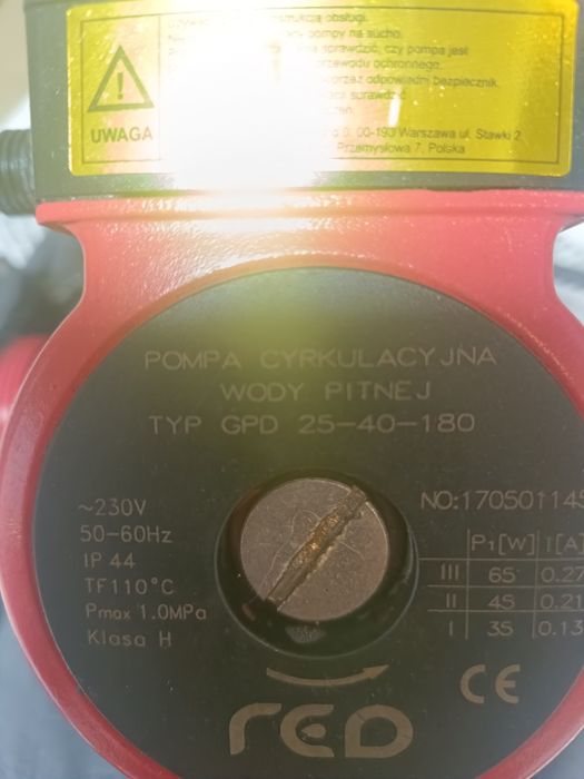 Pompa cyrkulacyjna wody pitnej i do pieca centralnego ogrzewania