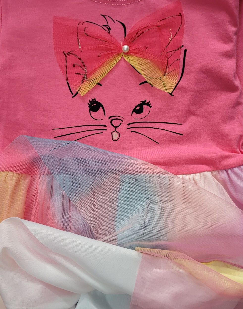 sukienka z długim rękawem różowa kotek tiul tęcza rozmiar 2-3 98cm