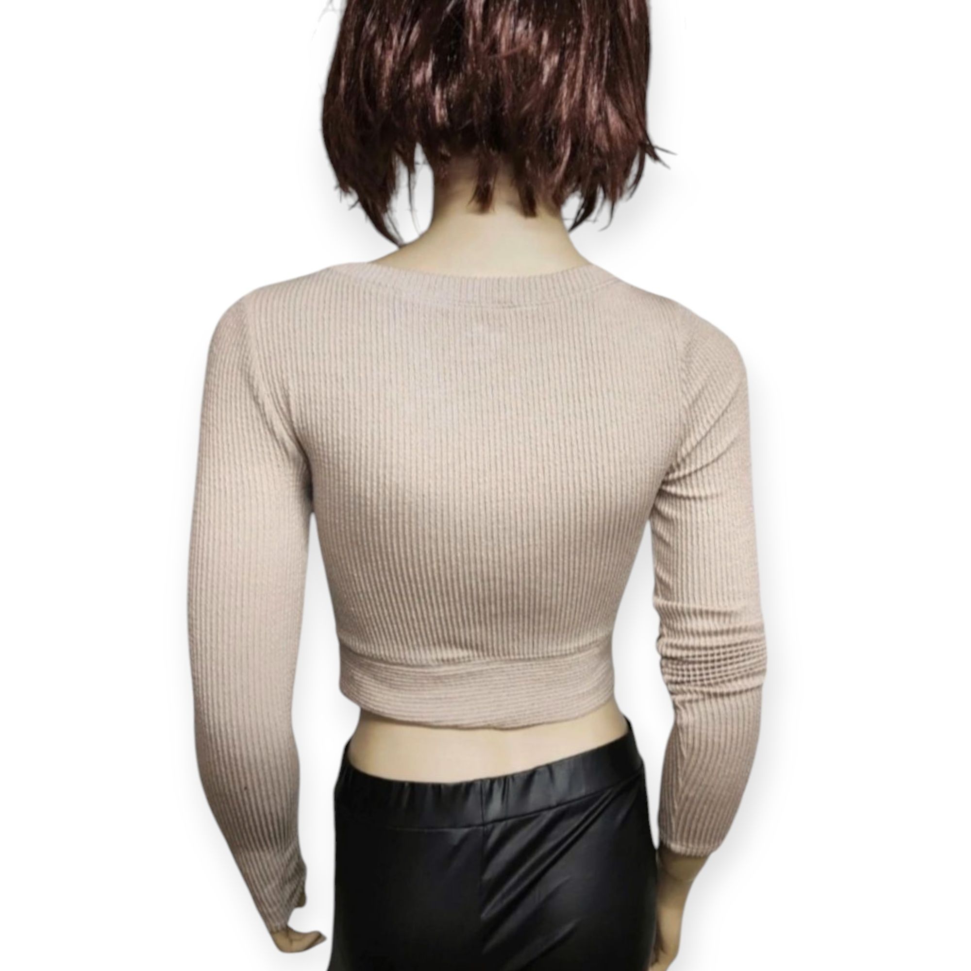 Beżowa bluzka prążek krótka crop top obcisła rozmiar 38