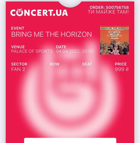 Билет на концерт Bring Me The Horizon, Киев, 4.04.2021