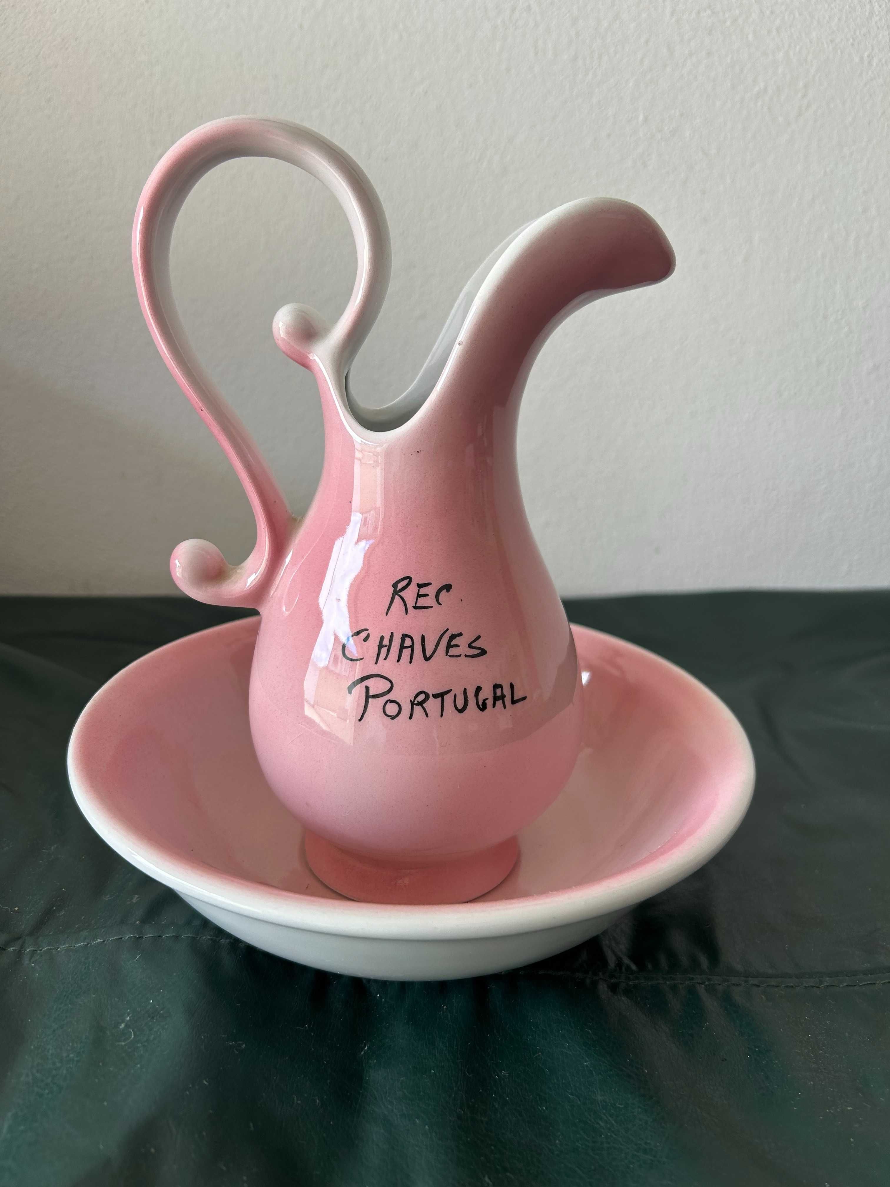Jarro com Prato cor rosa