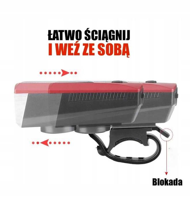 Lampka Rowerowa LED Solarna Powerbank USB Klaksin
