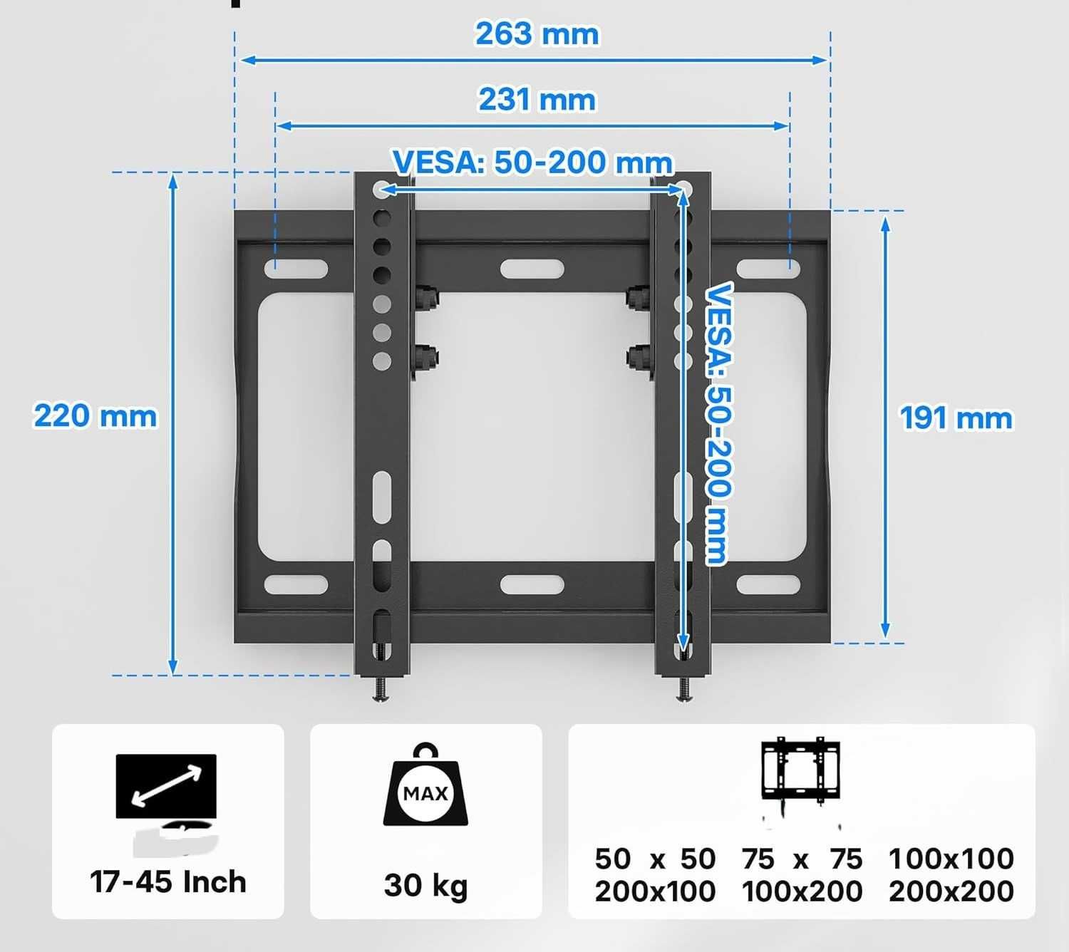 BONTEC Uchwyt TV 17–45" Ścienny Slim VESA 200x200 do 30kg