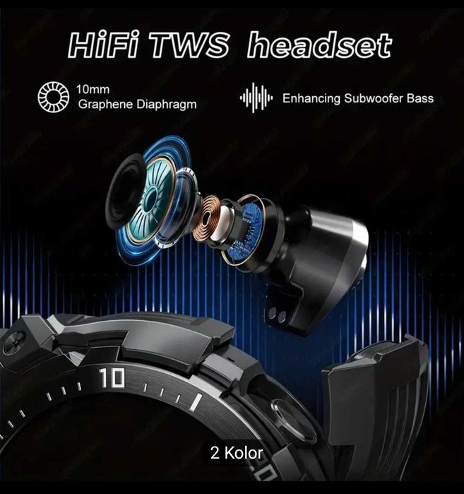Smartwatch męski ze słuchawkami LONZERUI G-SHOCK Inteligentny 2w1 NOWY