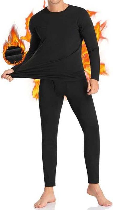 Мужское термобельё SIMIYA с флисом, комплект-верх+низ, чёрный/серый XL