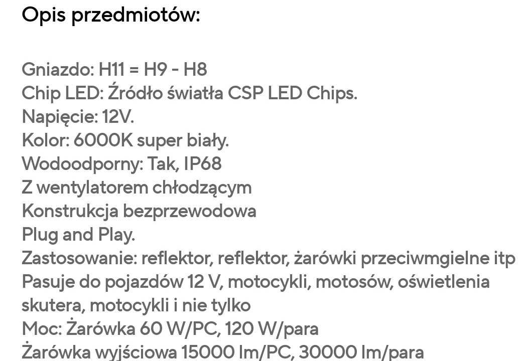 Żarówki h11 light buld 3000K-12000K
