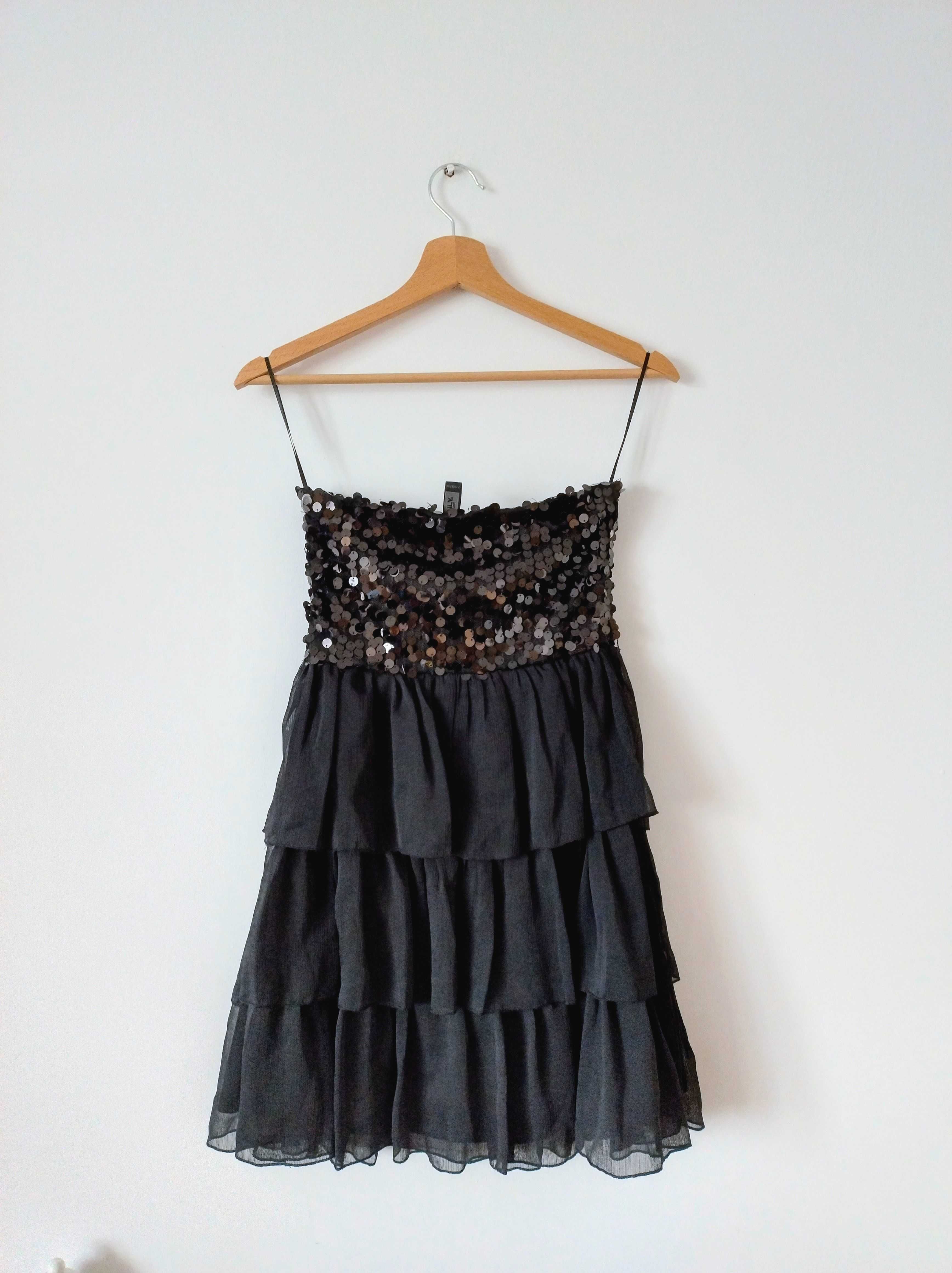 Czarna tunika Only 34 XS z cekinami falbanki goth