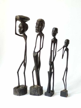 Esculturas estatuetas figuras africanas vintage Angola, em pau preto