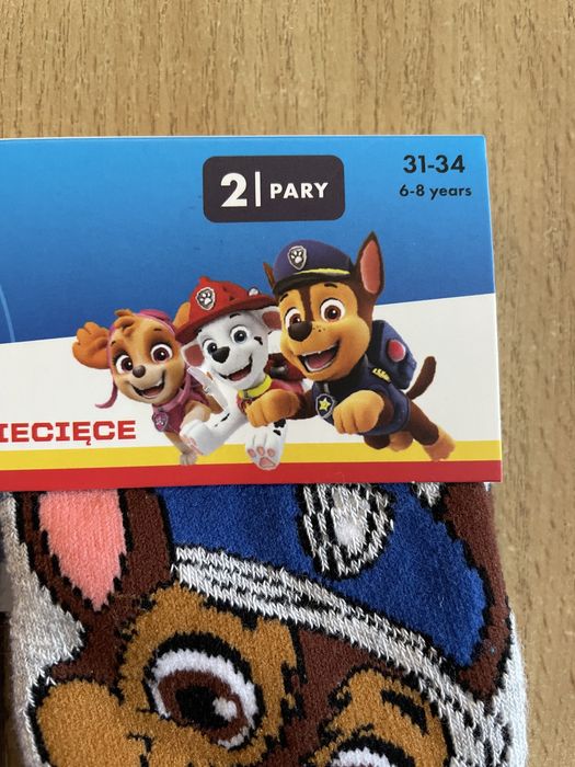Nowe skarpetki dziecięce 2 pary Psi Patrol, rozmiar 31-34
