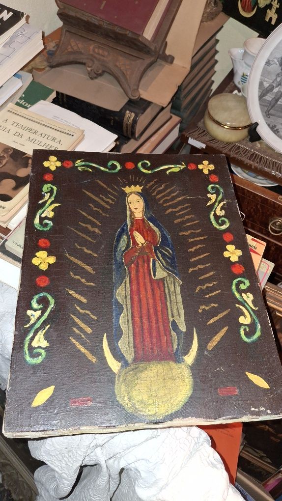Quadro óleo sobre tela Nossa Senhora Guadalupe raro