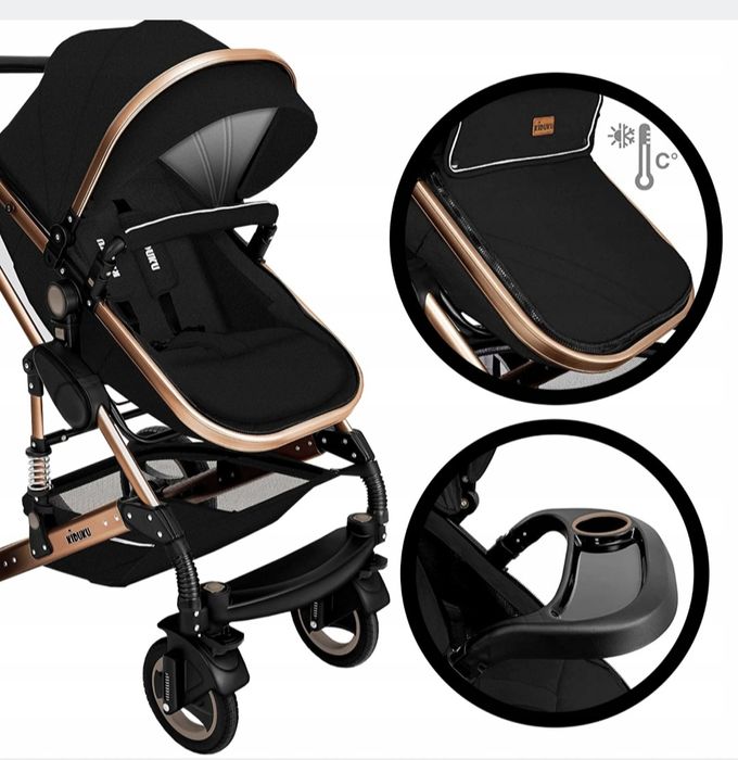 Kiduku wózek dziecięcy 3 w 1 w kolorze czarnym